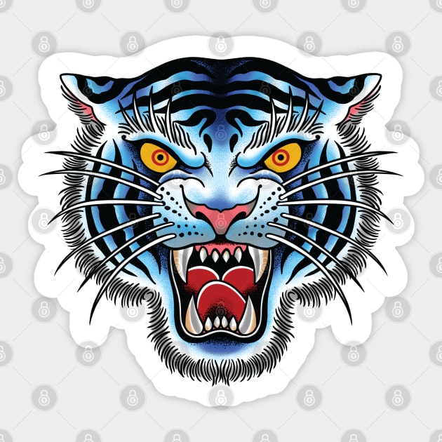 White Tiger Head Traditional Tattoo art illustration Sticker by Seven Relics